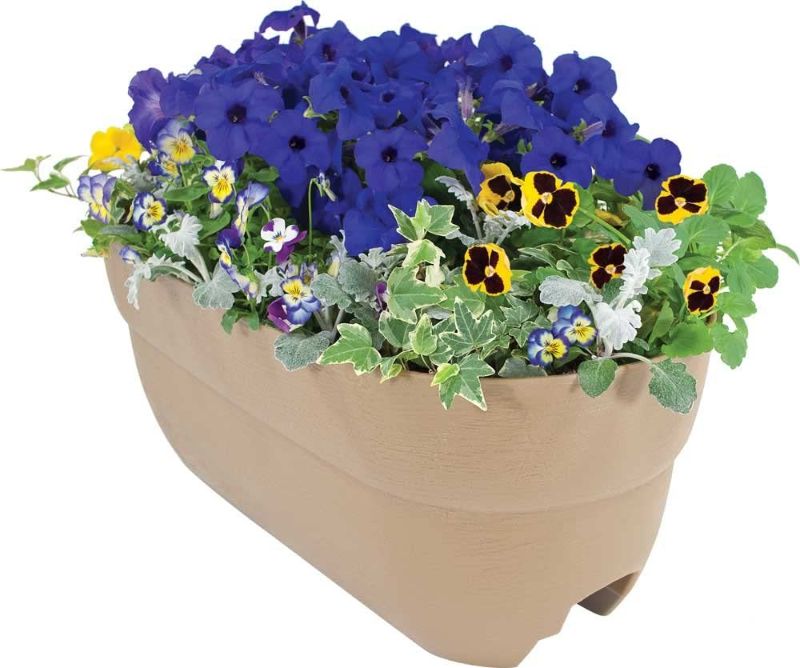 Photo 1 of **DAMAGED**
EMSCO Group Bloomers Railing Planter with Drainage Holes – 24" Weatherproof Resin Planter – Sand
