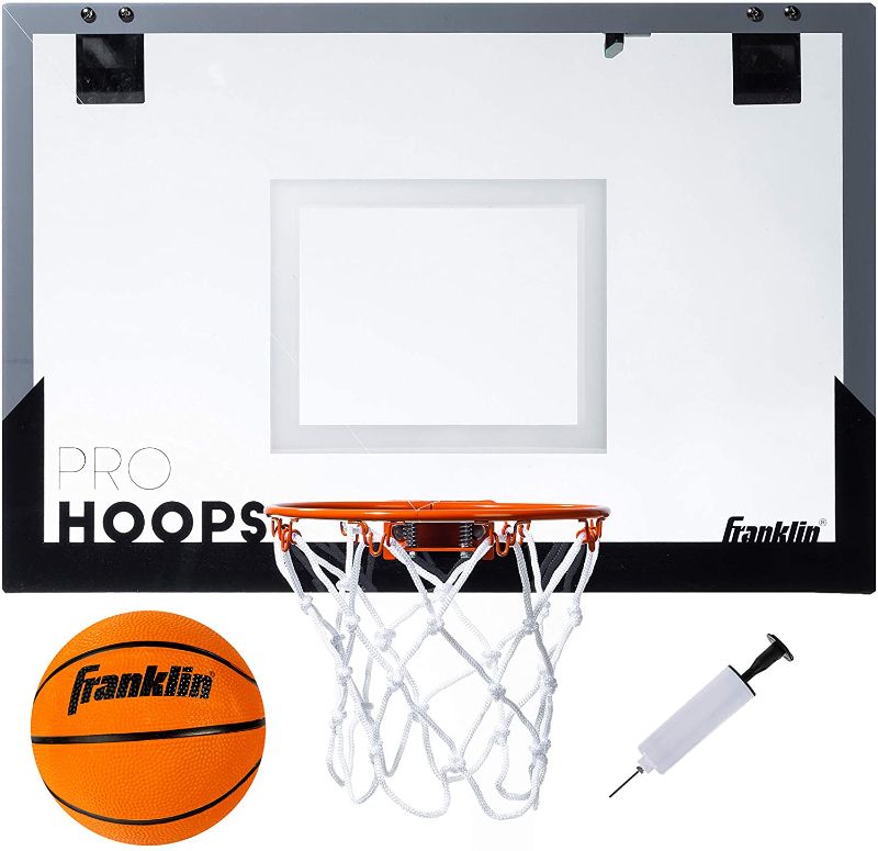 Photo 1 of **MISSING BALL, BACKBOARD IS CRACKED**
Franklin Sports Over The Door Basketball Hoop - Slam Dunk Approved - Shatter Resistant - Accessories Included
