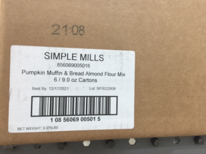 Photo 4 of **BAKING MIX EXPIRED:12/17/2021**EACH BOX CONTAINS SIX CARTONS
Simple Mills Almond Flour Baking Pumpkin Bread Mix, Gluten Free, Muffin Pan Ready, Made with Whole Foods (Packaging May Vary), 9 Oz
