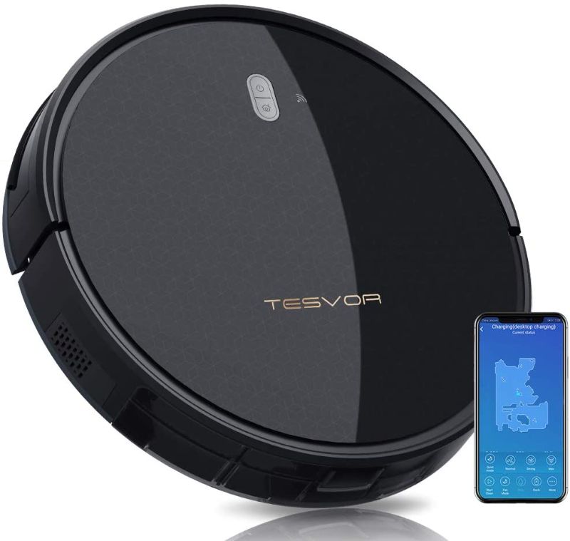 Photo 1 of Tesvor Robot Vacuum Cleaner - 4000Pa Strong Suction Robot Vacuum, Alexa Voice and APP Control, Self-Charging Robotic Vacuum Cleaner with 5200mAh Battery, for Low-Pile Carpets, Hard Floors and Pet Hair
**PACKAGE OPENED**