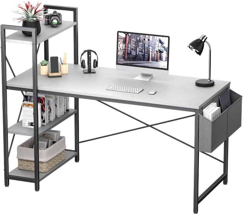 Photo 1 of Computer Desk with Shelves 47 Inch Reversible Writing Desk with Adjustable Storage Home Office Desk Study Table Work Desk Office Bookshelf Tower Desk Easy Assemble…
