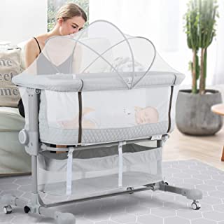 Photo 1 of beiens 3-in-1 Baby Bassinet, Baby Crib Bedside Sleeper with Detachable Mosquito Net, 6 Height Adjustable Easy Folding Bassinet Portable Nursery Bed for Infant, Newborn, Baby Boys & Girls
