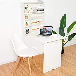 Photo 1 of Tangkula Wall Mounted Fold Out Convertible Desk, Multi-Function Floating Desk for Home Office, Space Saving Computer Desk Fold Out Desk, Wall Mounted Table with Storage Area (White)
