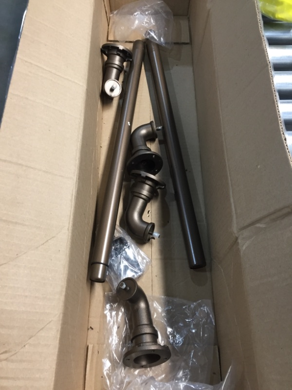 Photo 1 of Decopolitan Industrial Wrap Around Telescoping Curtain Rod Set, 18-36", Bronze  Loose parts
