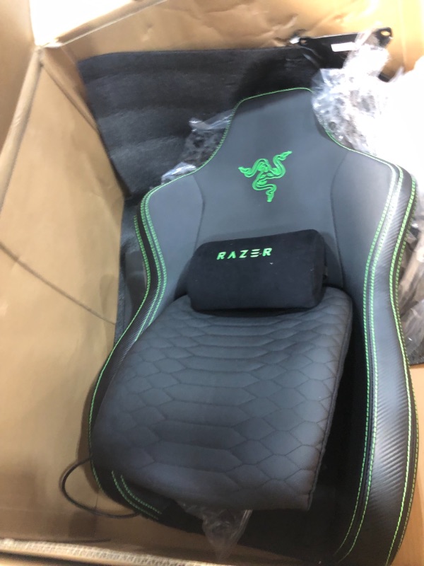 Photo 1 of Razer Iskur Gaming Chair: Ergonomic Lumbar Support System - Multi-Layered Synthetic Leather - High Density Foam Cushions - Engineered to Carry - Memory Foam Head Cushion - Black/Green
