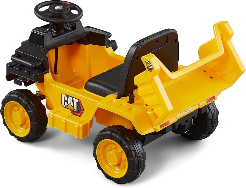 Photo 1 of Kid Trax CAT Dump Truck Toddler Electric Quad Ride On Toy, 6 Volt, Kids 1.5-2.5 Years Old, Max Rider Weight 44 lbs, Yellow (KT1615)
