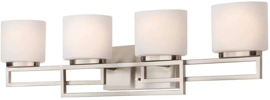 Photo 1 of 4-Light Brushed Nickel Bathroom Vanity Light with Opal Glass Shades
