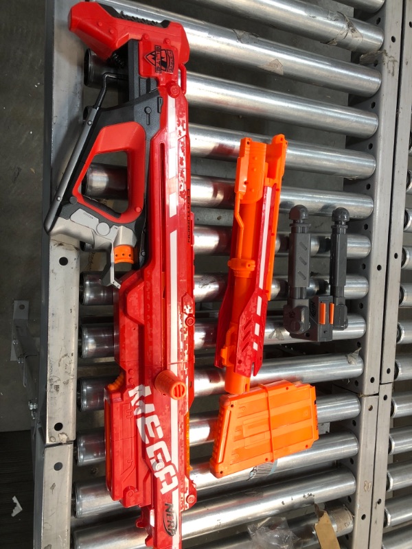 Photo 1 of Nerf A3700 Centurion Mega Toy Blaster with Folding Bipod, 6-Dart Clip, 6 Official Mega Darts, & Bolt Action for Kids, Teens, & Adults, Gray
