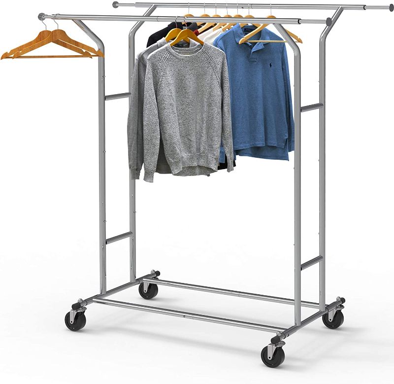 Photo 1 of  Heavy Duty Double Rail Clothing Garment Rack, Chrome