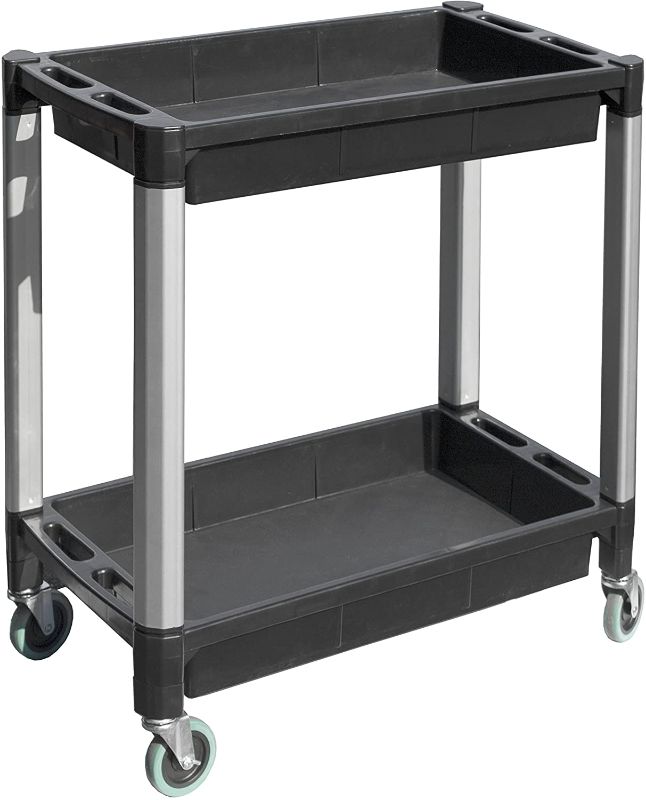 Photo 1 of ***PARTS ONLY*** MaxWorks 80384 Black and Gray Two-Tray Service/Utility Cart With Aluminum Legs And 4" Diameter Swivel Castors
