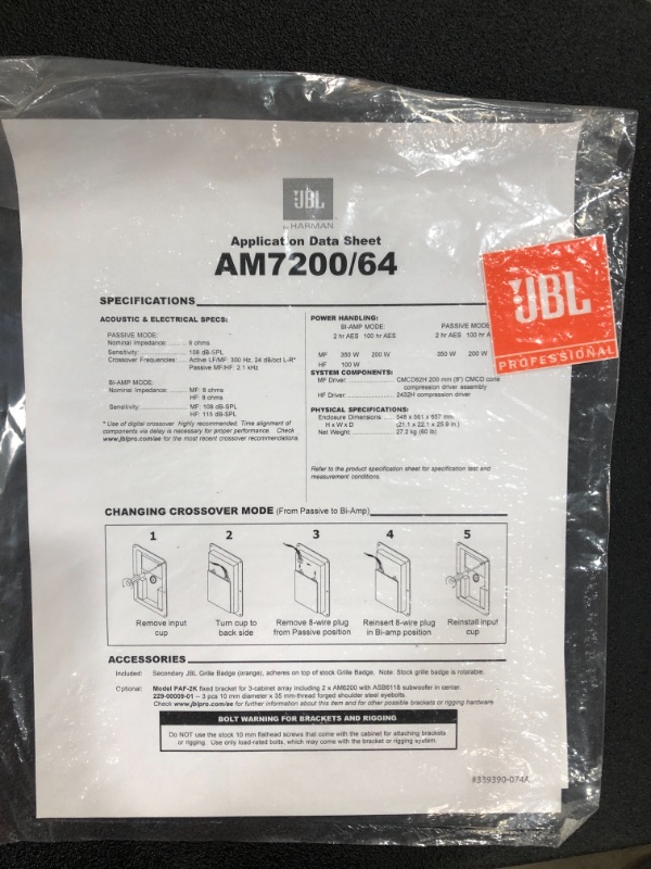 Photo 6 of JBL Professional AM7200/64 High Power Mid-High Frequency Loudspeaker System (AM7200/64) 25.91 x 22.09 x 21.61 inches

