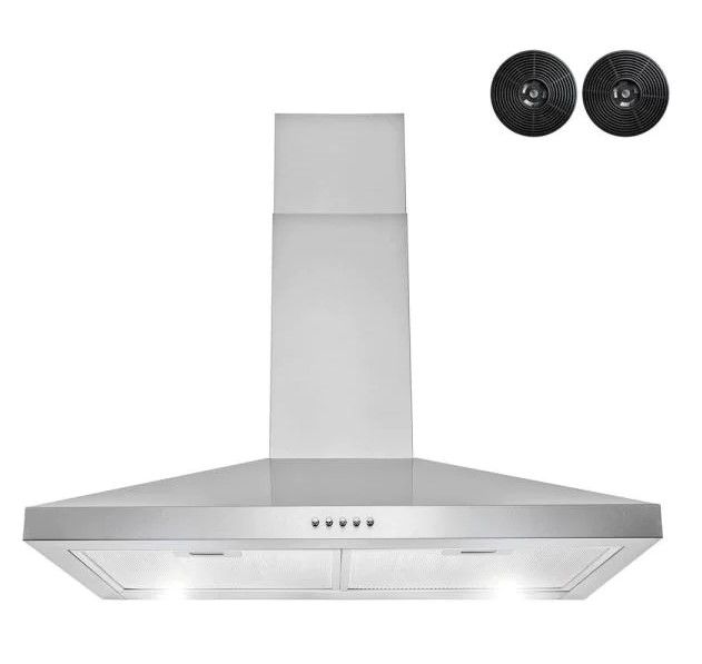 Photo 1 of 30 in. 217 CFM Convertible Kitchen Wall Mount Range Hood in Stainless Steel with Push Control, LEDs and Carbon Filters  29.5 W x 18.3 L x 36.3 H
