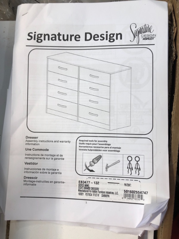 Photo 3 of **PARTS ONLY** Signature Design by Ashley Flannia Scandinavian Modern 8 Drawer Dresser, White 15.83"D x 52.72"W x 33.78"H

