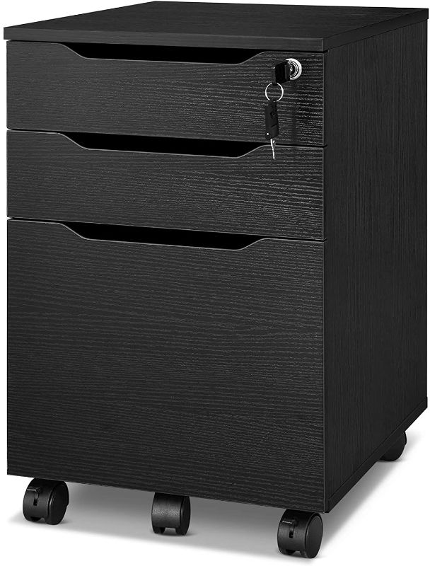 Photo 1 of YITAHOME 3 Drawer Mobile File Cabinet with Lock,Fully Assembled Except Casters & Handles, Office Cabinet with Wheels,Wood Filing Cabinet for Home Office Fits Letter Size (White)
