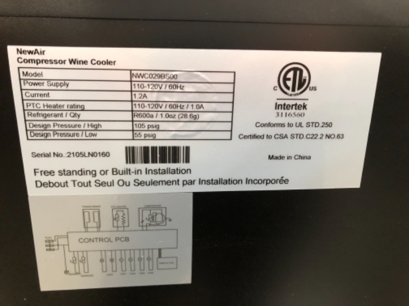 Photo 5 of ***PARTS ONLY*** Newair 15" Wine Cooler Refrigerator | 29 Bottle Capacity | Fridge Built-in Or Free Standing | Dual Zone Wine Fridge & NBC096BS00 Beverage Fridge, 96 Can, Black L: 22" x W: 15" x H: 33"
