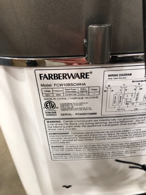 Photo 5 of Farberware Professional FCW10BSCWHA 1.0 Cu. Ft. Portable Clothes Washer with 7-lb Load Capacity, Silver & Chrome 18.4 x 19.8 x 31 inches
