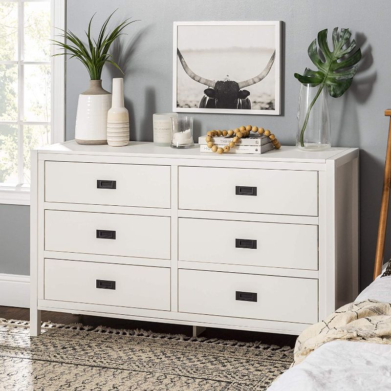 Photo 1 of **INCOMPLETE*** Walker Edison Traditional Simple Wood Accent Entryway Console Sideboard Living Room Storage Shelf, 6 Drawer, White 57"D x 18"W x 34"H

