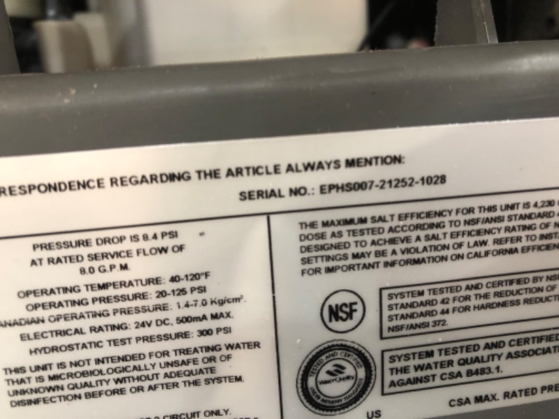 Photo 6 of ***PARTS ONLY*** EcoPure EPHS Conditioner | Water Softener & Filtration System Hybrid | NSF Certified | Salt Saving Technology 16.5 x 19.75 x 48 inches

