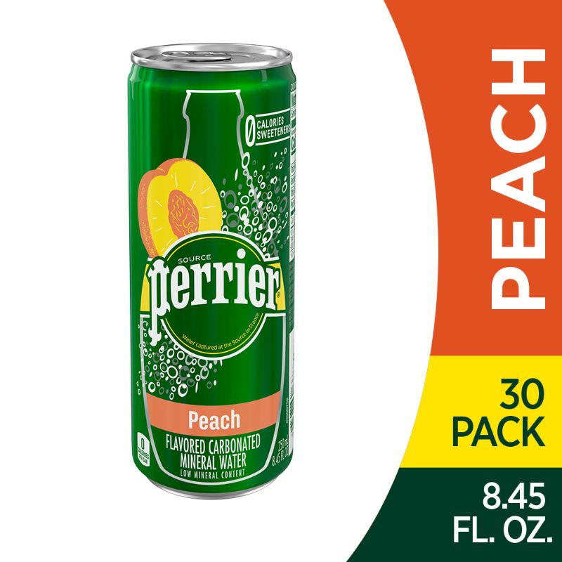 Photo 1 of  Perrier? Sparkling Natural Mineral Water with Peach Flavor, 8.45 Oz, Case of 30 Slim  exp:01/27/23