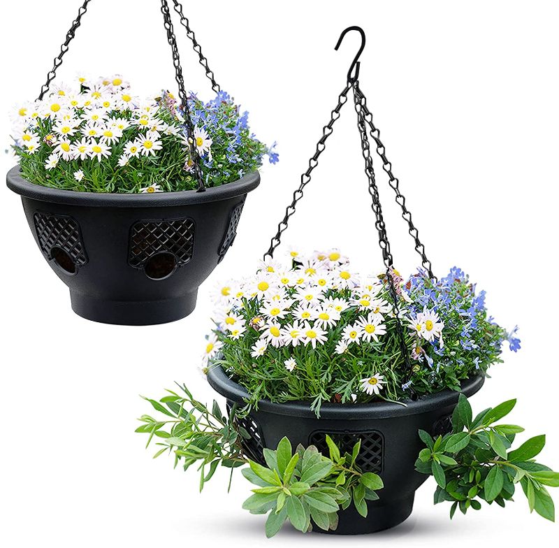 Photo 1 of 4PCS Large Hanging Baskets 13 inches, Hanging Planters Hanging Pots for Plants, Flower Pots Hanger Outdoor Indoor Use with Drain Holes
