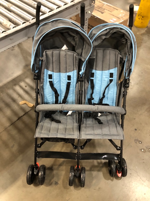 Photo 2 of Dream On Me Volgo Twin Umbrella Stroller in Blue and Dark Grey
