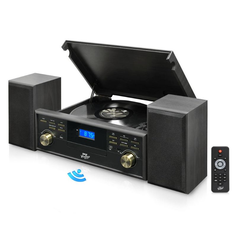 Photo 1 of PYLE PPTCM80BTGR - Vintage Retro Classic Style Bluetooth Turntable Speaker System with Vinyl/MP3 Recording Ability
