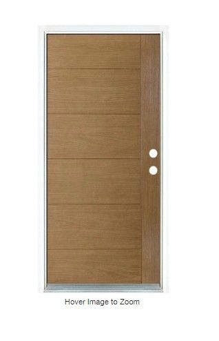 Photo 1 of 36 in. x 80 in. Contemporary Teak Modern Light Oak Right-Hand Inswing Stained Fiberglass Prehung Front Door