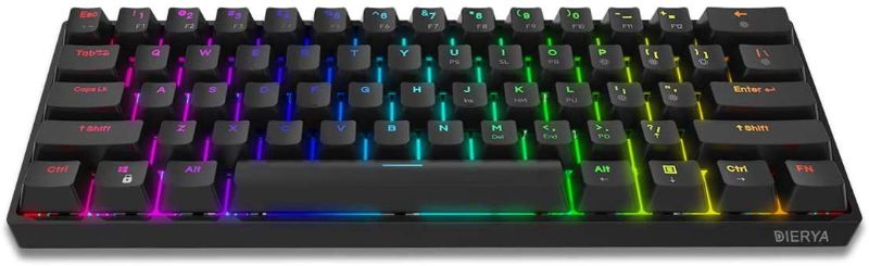 Photo 1 of DIERYA DK61E 60% Mechanical Gaming Keyboard, RGB Backlit Wired PBT Keycap Waterproof Type-C Mini Compact 61 Keys Computer Keyboard with Full Keys Programmable (Gateron Optical Brown Switch)