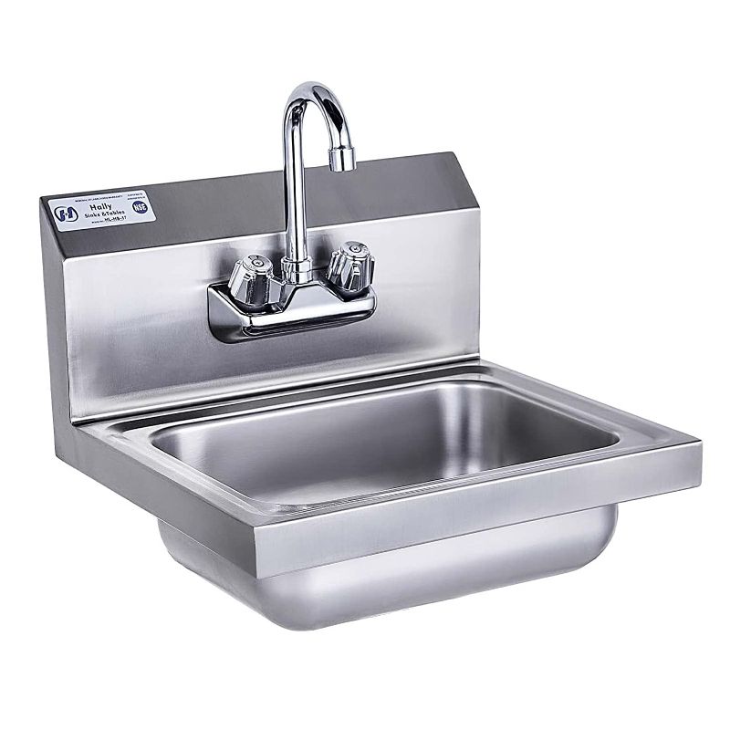 Photo 1 of 
STAINS SEE PICTURES
HALLY Stainless Steel Sink for Washing with Faucet, NSF Commercial Wall Mount Hand Basin for Restaurant, Kitchen and Home 17 IN X 14 IN