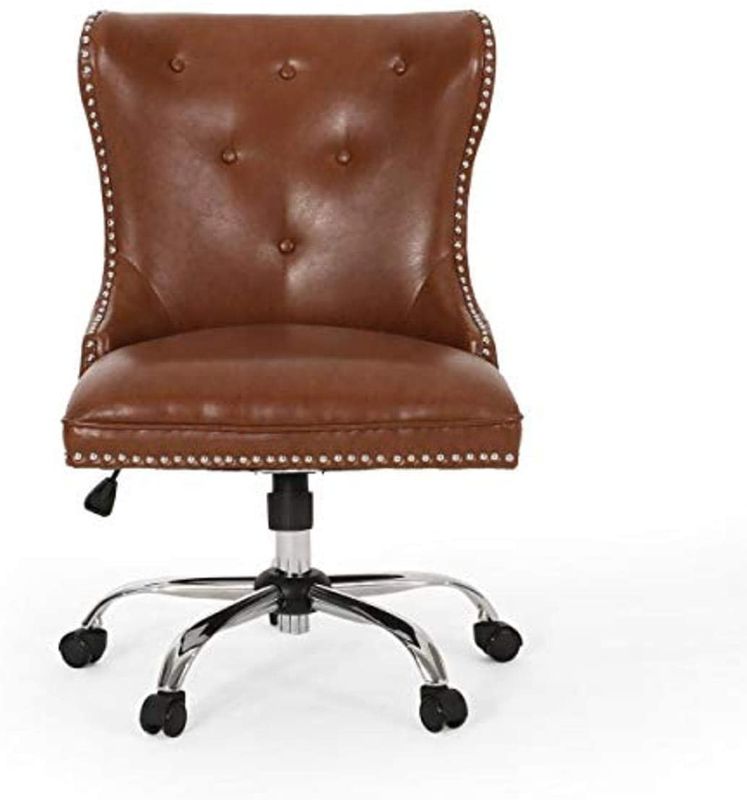 Photo 1 of Christopher Knight Home Keith Contemporary Tufted Swivel Office Chair, Cognac Brown, Chrome