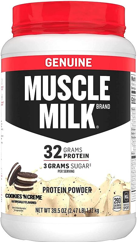 Photo 1 of  NON REFUNDABLE* BEST BY 02/02/2023
Muscle Milk Genuine Protein Powder, Cookies 'N Crème, 32g Protein, 2.47 Pound, 16 Servings
