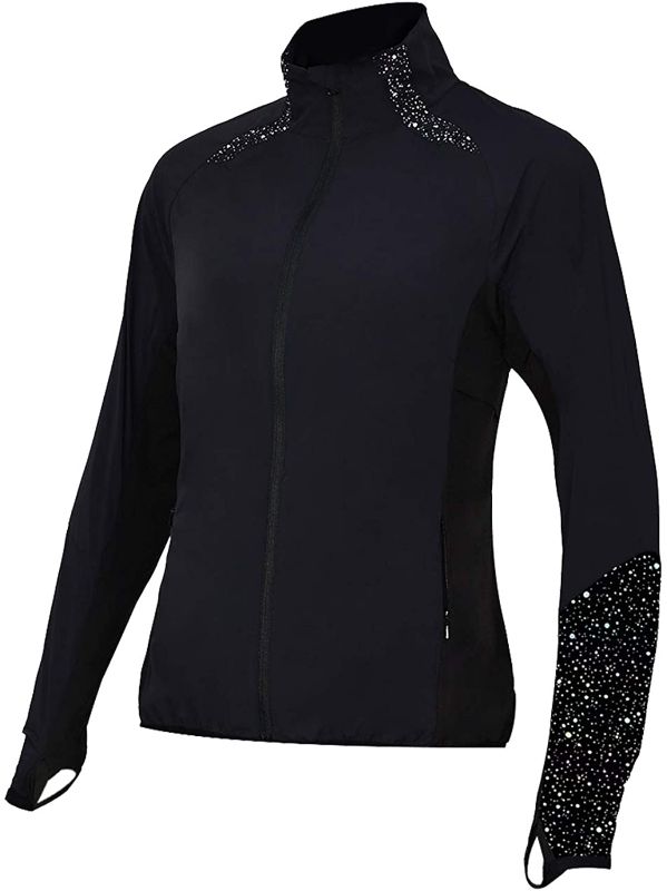 Photo 1 of INSHINING Running Jackets for Women, Soft Full Zip Lightweight Colorful Reflective Cycling Jacket with Zippered Pockets
