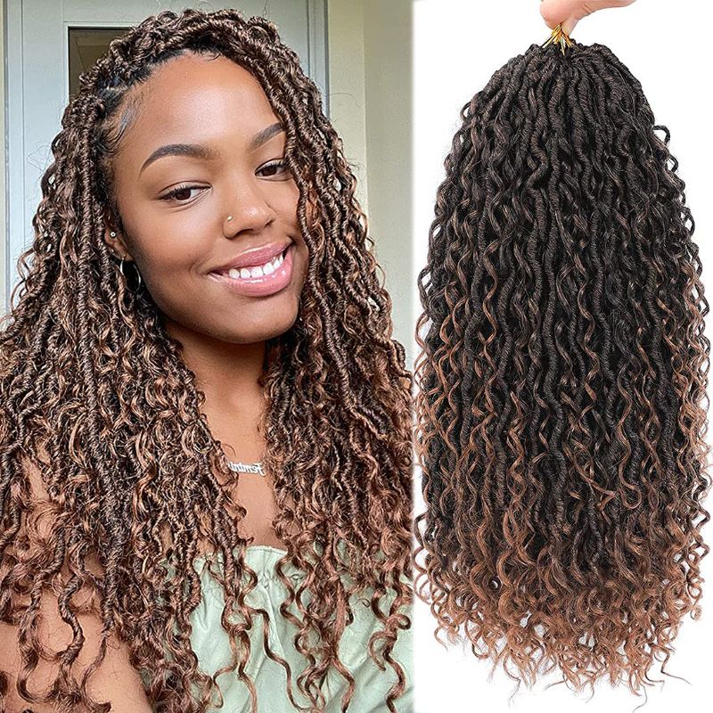 Photo 1 of PACK OF 6- 
New Goddess Locs Crochet Hair 18 Inch River Locs Goddess Faux Locs Crochet Hair Wavy Crochet With Curly Hair In Middle And Ends Boho Faux Locs Synthetic Hair Extension (18inch,T30)

