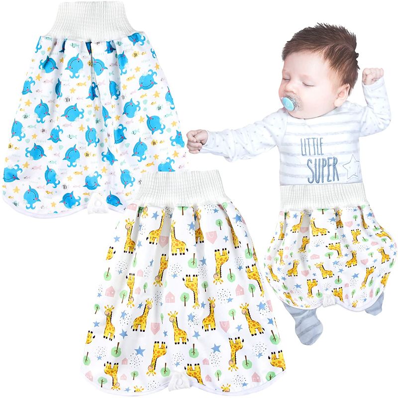 Photo 1 of Leekalos Upgrade Training Pants Cloth Diaper Skirts/Shorts for Babies and Toddlers - 2 Pack Bamboo Waterproof Toilet Training Pants Diaper Guard for Bedwetting Boys and Girls (Giraffe Whale, 4-8T)
