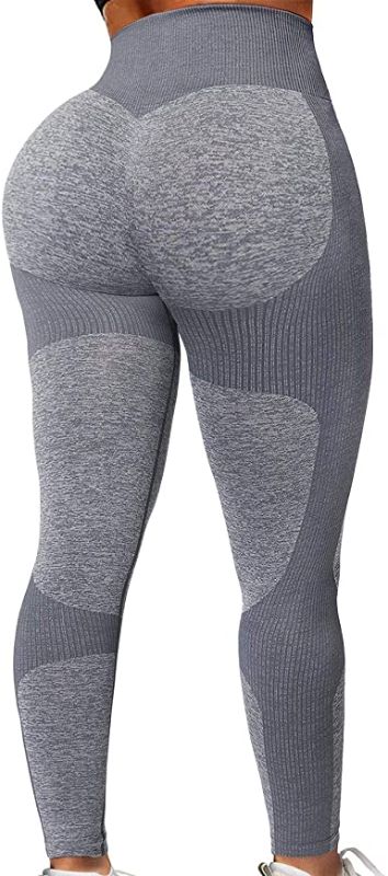 Photo 1 of JUNMOUYI Seamless Leggings Butt Lifting Tummy Control Workout Yoga Pants for Women High Waisted Gym Outfit Tights, LARGE, GRAY 