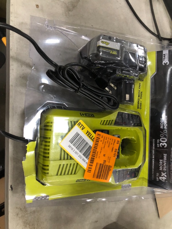 Photo 2 of RYOBI
ONE+ 18V HIGH PERFORMANCE Lithium-Ion 4.0 Ah Battery and Charger Starter Kit