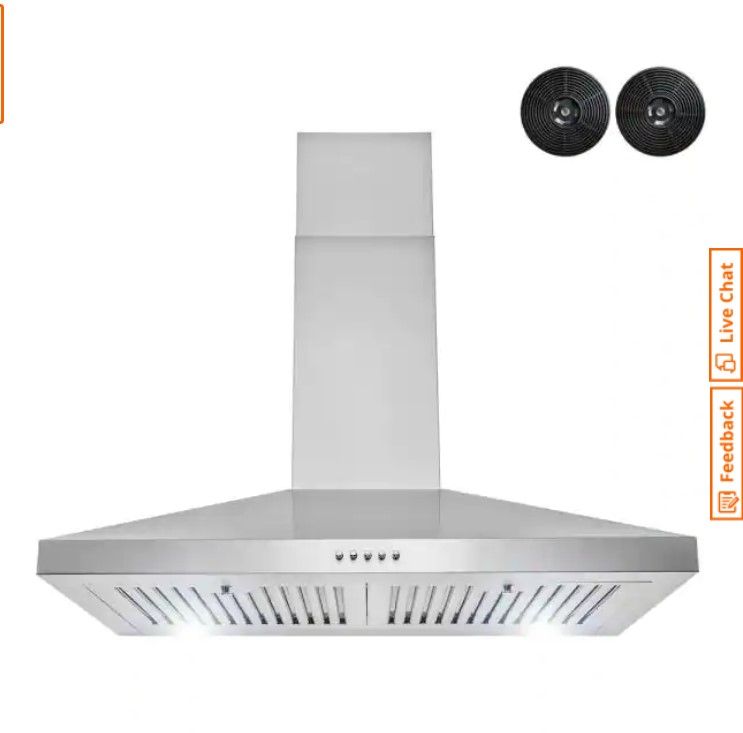 Photo 1 of 30 in. 217 CFM Convertible Kitchen Wall Mount Range Hood in Stainless Steel with Push Panel, LEDs and Carbon Filters
