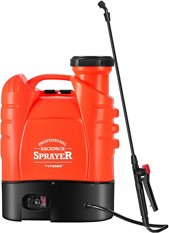 Photo 1 of ***PARTS ONLY*** VIVOSUN 4 Gallon Battery Powered Backpack Sprayer Electric Pump Sprayer with Four Nozzles for Garden Lawn, Orange
