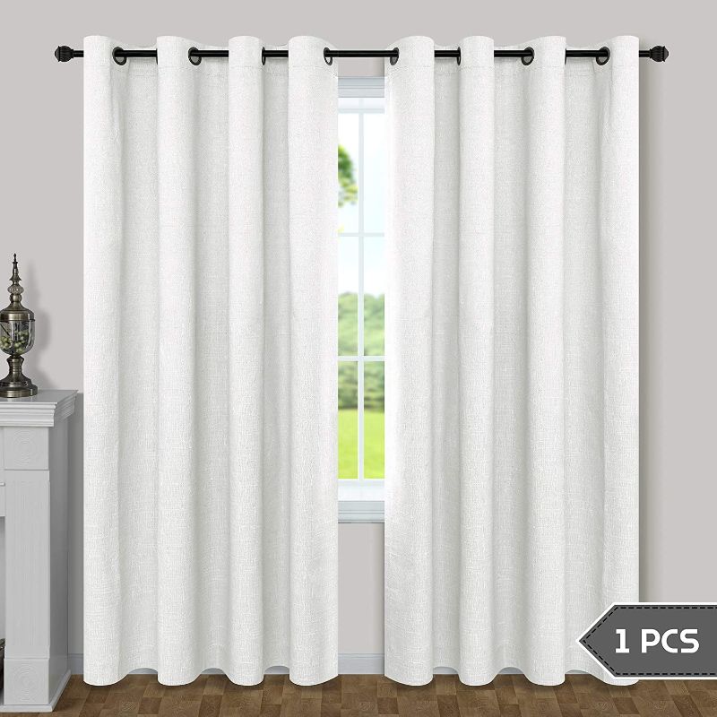 Photo 1 of 100% Blackout White Curtains with Liner 84 inches Long for Bedroom 1 Panel Thermal Insulated Noise Reducing Room Darkening Window Grommet Shiny Drapes for Living Room 52 x 84 Inch Length
