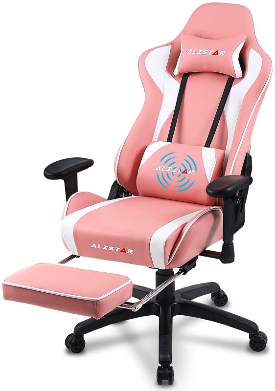 Photo 1 of Alistar Gaming Chair Racing Office Chair High Back Computer Desk Chair PU Leather Chair Ergonomic and Executive Swivel Chair with Footrest Headrest and Lumbar Massage Support (AL-6019-PINK)
