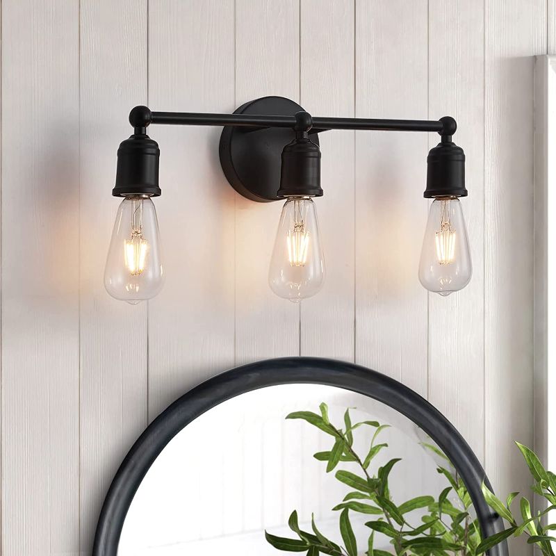 Photo 1 of 3-Light Vanity Light Fixture, Industrial Bathroom Vanity Lights, Farmhouse Vanity Lights for Bathroom Over Mirror, Matte Black Sconce Wall Lighting for Bedroom Hallway
