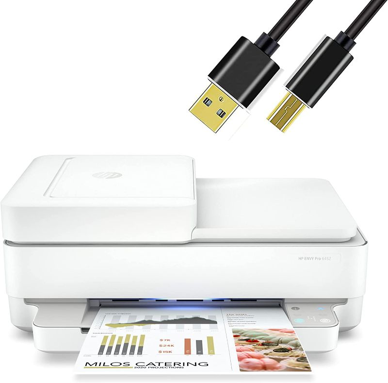 Photo 1 of H-P Wireless Inkjet Color Printer Mobile Print, Scan & Copy, Auto Document Feeder Features 2-Sided Printing, Multi-Page scanning, Smart contextual Control Panel Buttons with 6 ft Printer Cable
