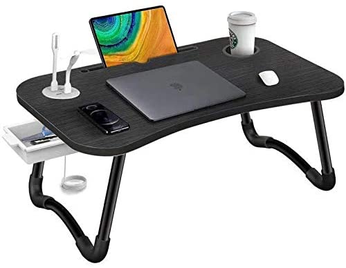 Photo 1 of Borameen Laptop Desk for Bed Portable and Foldable with USB Port/Tablet Holder/Cup Holder/Drawer Office Home Couch Sofa (Black)
