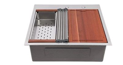Photo 1 of 25 Inch Kitchen Sink - Lofeyo 25x22 Kitchen Sink Drop In Workstation Stainless Steel 16 Gauge Single Bowl Top Mount Kitchen Sink Basin
