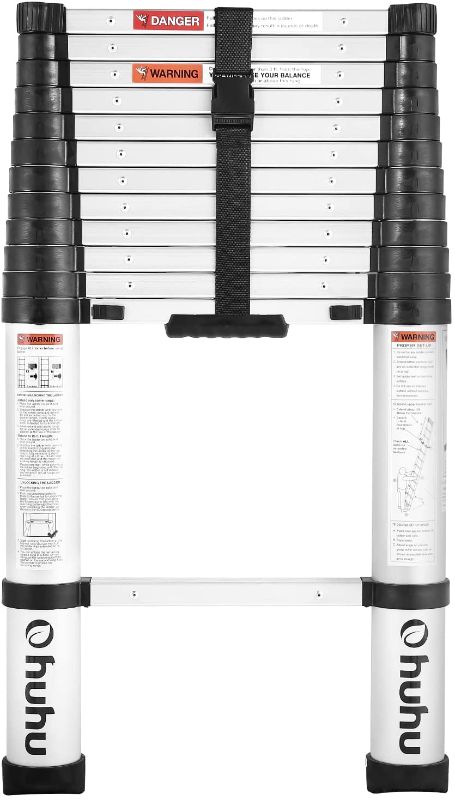 Photo 1 of Telescoping Ladder, Ohuhu Upgraded 12.5 FT Aluminum One-Button Retraction Extension Ladder ANSI Certified Retractable Collapsible Ladders, Telescopic Compact Ladder for Home RV Loft 250 Pound Capacity
