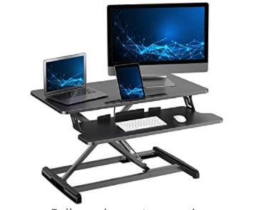 Photo 1 of ATUMTEK Standing Desk Converter, 32 Inch Height Adjustable Sit to Stand Desk Riser, Home Office Dual Monitor and Laptop Tabletop Workstation with Wide Keyboard Tray, Black