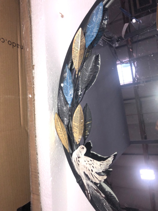 Photo 3 of 26" Round Black Frame Mirror Bird Decoration