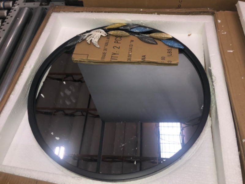 Photo 1 of 26" Round Black Frame Mirror Bird Decoration