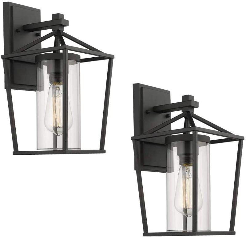 Photo 1 of   Emliviar Outdoor Porch Lights 2 Pack Wall Mount Light Fixtures, Black Finish with Clear Glass, 20065B1-2PK
