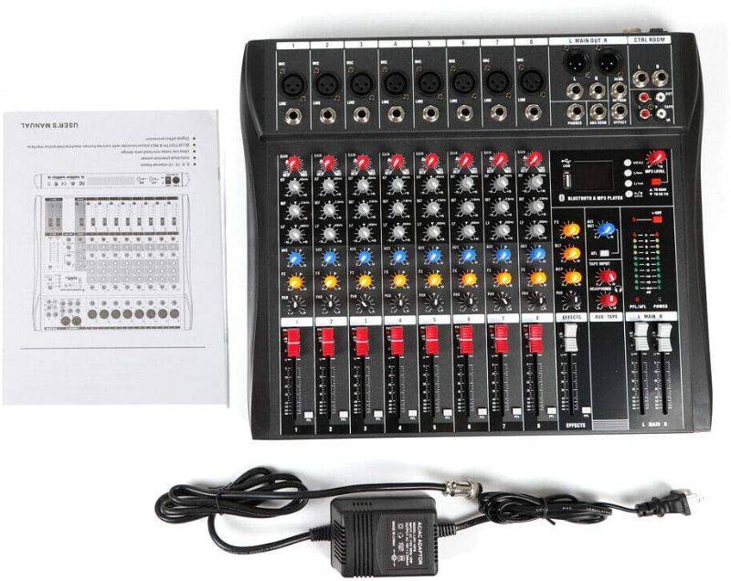 Photo 1 of ***INCOMPLETE*** 8 Channel Mixing Console Audio Mixer Bluetooth USB Live Studio Amplifier Mixer w/USB Drive for PC Recording Ac 110v 50hz 18w
